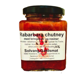 Rabarbra Chutney med bringebær og chilli. 200 ml